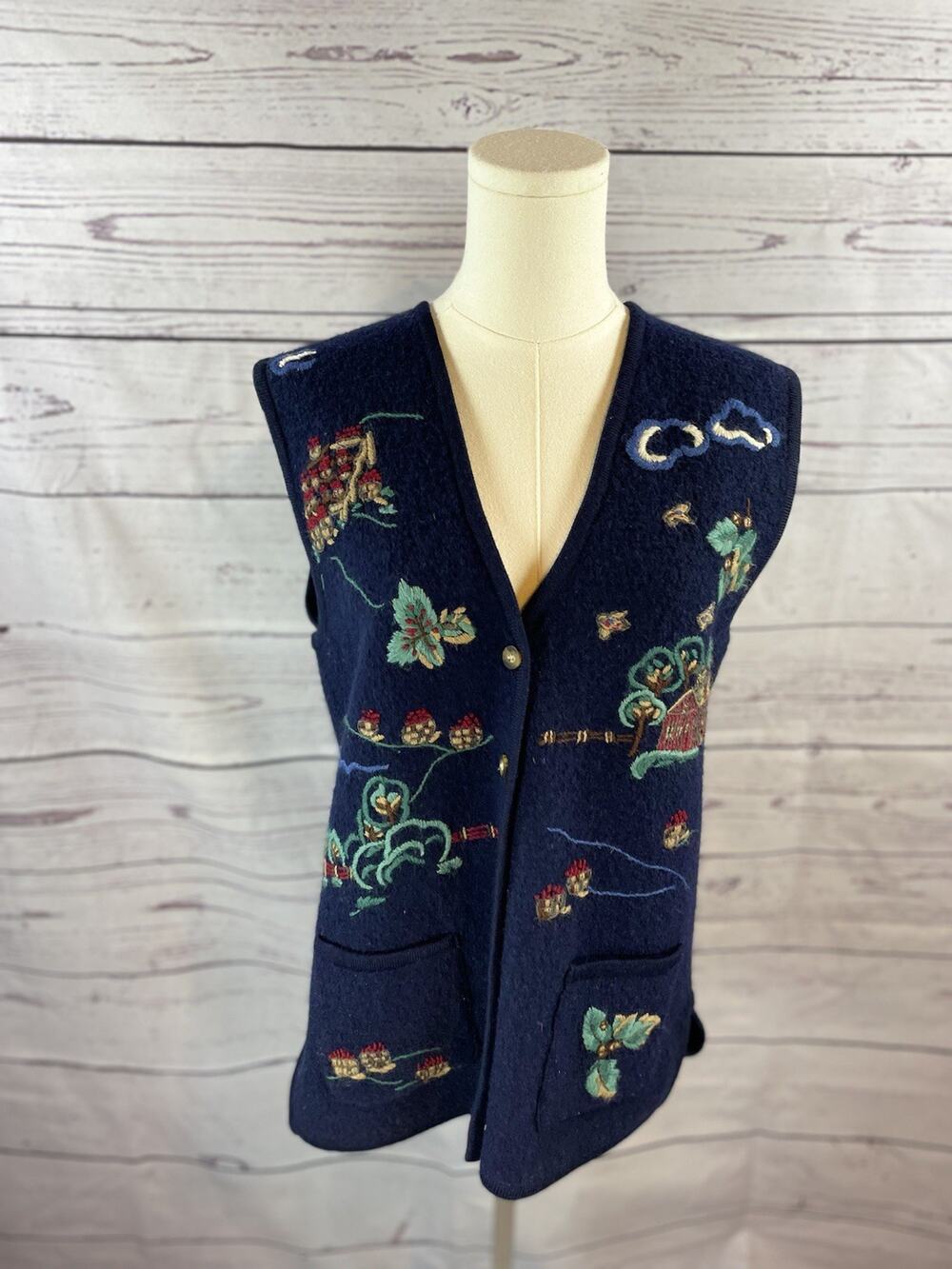 VTG Talbots Wool Sweater Vest Women’s S Embroidered Button Front Cottagecore